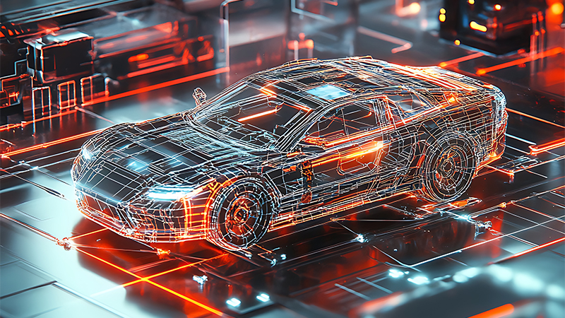 Automotive blueprint style illustration of performance car in wi