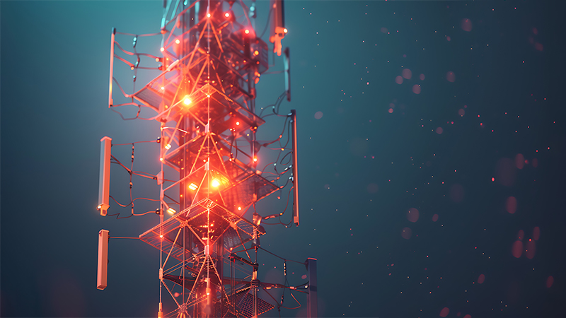 A futuristic wireframe based visualization with a 5G tower again
