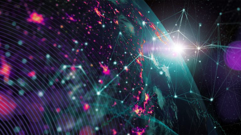 Communication technology for internet business. Global world network and telecommunication on earth cryptocurrency and blockchain and I o T. Elements of this image furnished by NASA