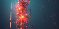 A futuristic wireframe based visualization with a 5G tower again