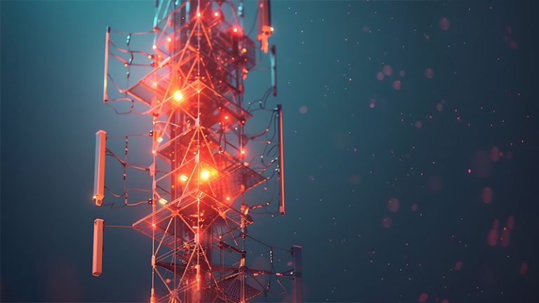 A futuristic wireframe based visualization with a 5G tower again