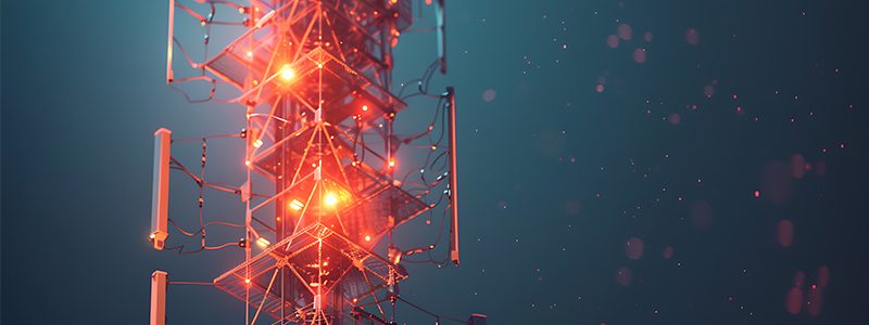 A futuristic wireframe based visualization with a 5G tower again